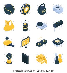 Set of Sports Tools Isometric Icons 

