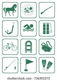 Set of sports and tourirs equipment icons. Vector illustration