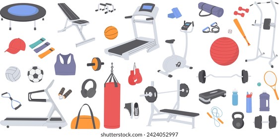 set of sports trainers, sports equipment, collection on a white background vector