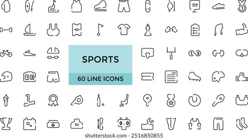 Set of Sports Vector Thin Line Icon set, gym and fitness line icons collection, Contains such Icons as Healthy Lifestyle, Body care and more. Editable vector icons.