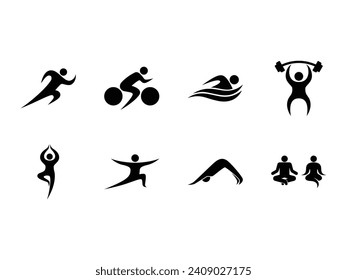 Set of Sports and Yoga Poses Icon Logo Illustration.