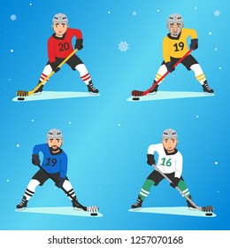 Set sportsmen hockey players from different sports teams.Vector illustration in modern flat style.