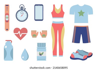 A set of sportswear and accessories. vector illustration