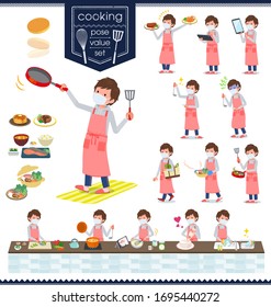 A set of sportswear men wearing mask about cooking.There are actions that are cooking in various ways in the kitchen.It's vector art so it's easy to edit.