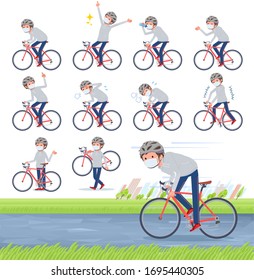 A set of sportswear men wearing mask on a road bike.There is an action that is enjoying.It's vector art so it's easy to edit.