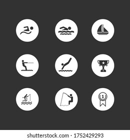 Set Sport,Swimming icons on black background.  Vector illustration.