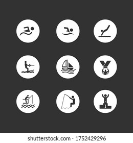 Set Sport,Swimming icons on black background.  Vector illustration.