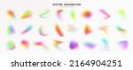 Set of spot multicolored brush strokes. Gradient Abstract shapes colorful fluid paint. Collection of isolated elements of holographic chameleon design palette of shimmering color. Vector illustration