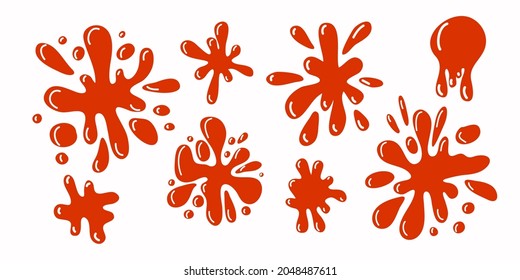 Set a spot of paint, a splash of a blot of smudges of red paint with a glare. Flat design vector illustration