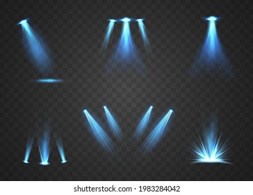 Set of spotlight with bright light. Vector illustration
