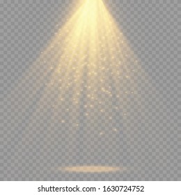 Set of Spotlight isolated on transparent background. Vector glowing light effect with gold rays and beams