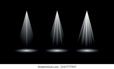 Set of Spotlight isolated on transparent background. Vector glowing light effect with gold rays and beams
