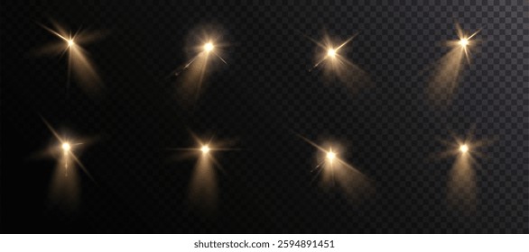 Set of spotlight lighting effects. Set of glowing isolated lighting effects for stadium, presentations. Vector	