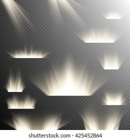 Set of Spotlights. Scene. Warm white light effect on transparent background. EPS 10 vector file included