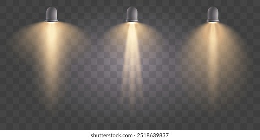 Set of spotlights with yellow light. Spotlight light png. Studio.Light effect.Vector illustration EPS10