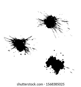 Set of spots of paint. Blots are black. Brushes. Vector.