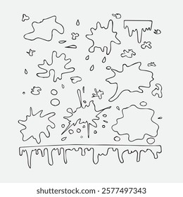 A set of spots, smudges and blots, hand-drawn in black ink on a white background