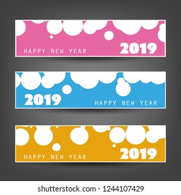 Set of Spotted Horizontal New Year Headers or Banners - 2019