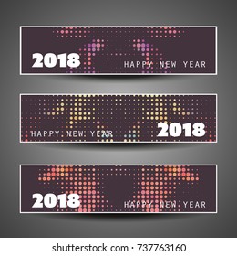 Set of Spotted Horizontal New Year Headers or Banners - 2018