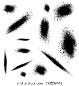 Set Spray of black paint from a can for graffiti Vector black paint, ink brush stroke, brush, line or texture. Dirty artistic design element