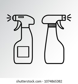 Set of spray bottles. Cleaning agent. Outline design. Vector illustration