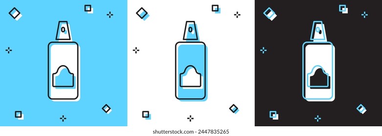 Set Spray Dose für Haarspray, Deodorant, Antitranspirant Icon isoliert auf blauem und weißem, schwarzem Hintergrund.  Vektorgrafik