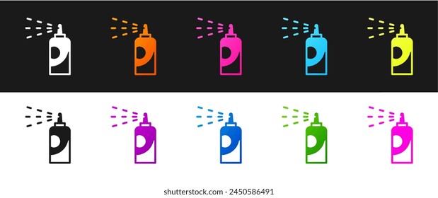 Set Spray can for hairspray, deodorant, antiperspirant icon isolated on black and white background.  Vector