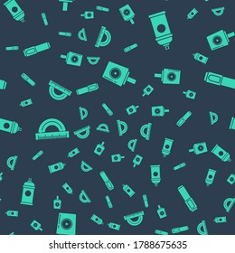 Set Spray can nozzle cap, Paint spray can, Protractor and Marker pen on seamless pattern. Vector