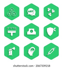 Set Spray can nozzle cap, Marker pen, Vandal, Paint spray, brush, attachment and  icon. Vector