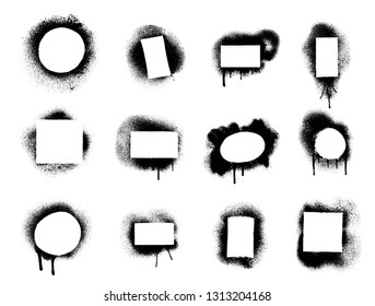 Set of Spray graffiti stencil template rectangle, circle, square. Vector illustration. Isolated on white background.