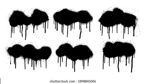 Set spray graffiti stencil template. Isolated collection with dripping paint, smudges and drops. Grunge high level tracing. Urban art layout for text. Graffiti mockups and spray stencil. Vector box