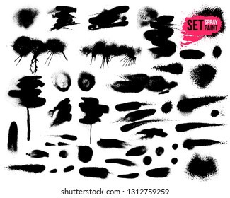 Set of spray paint banner. Spray paint abstract lines & drips. Vector illustration. Isolated on white background.