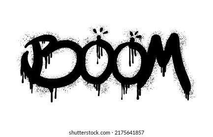 Set of Spray painted graffiti Boom word in black over white. Boom drip symbol.  isolated on white background. vector illustration