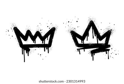 set of Spray painted graffiti crown sign in black over white. Crown drip symbol. isolated on white background. vector illustration