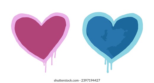 Set of Spray painted graffiti heart sign. Love heart drip symbol. isolated on white background. vector illustration