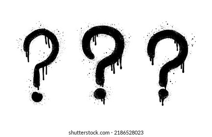 Set of Spray painted graffiti question marks in black over white. question drip symbol.  isolated on white background. vector illustration