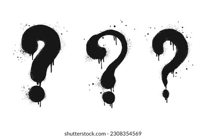 Set of Spray painted graffiti question marks in black over white. question drip symbol.  isolated on white background. vector illustration