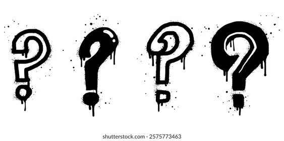 Set of Spray painted graffiti question marks in black over white. question drip symbol. isolated on white background. vector illustration