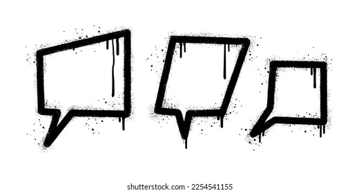 Set of Spray painted graffiti Speech bubble in black over white. bubble drip symbol.  isolated on white background. vector illustration