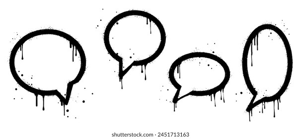 Set of Spray painted graffiti Speech bubble in black over white. bubble drip symbol.  isolated on white background. vector illustration