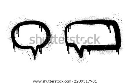 Set of Spray painted graffiti Speech bubble in black over white. bubble drip symbol.  isolated on white background. vector illustration