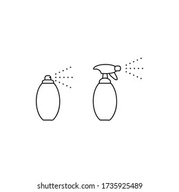 Juego de Sprayers, aerosol. Rociación líquida, desinfección y tratamiento superficial. Iconos del vector