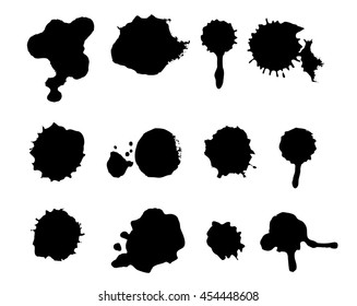 Set sprays, splashes. Set of grunge blots. Grunge brushes. Design elements. Hand drawn. Vector illustration