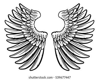 Set of spread out  eagle bird or angel wings 