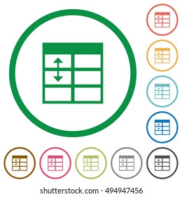 Set of Spreadsheet adjust table row height color round outlined flat icons on white background