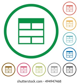 Set of Spreadsheet horizontally merge table cells color round outlined flat icons on white background