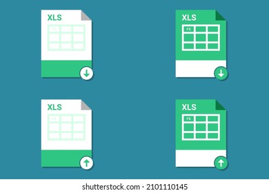 conjunto de iconos de hoja de cálculo. Icono de formato XLS o XLSX de descarga y carga. orientación vertical.