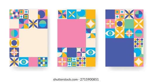 Conjunto de fondos abstractos de primavera. Formas geométricas con flores y estampados. Plantillas de Vertical para cubiertas, folletos, folletos y folletos. Gráficos de Vector