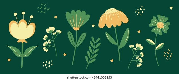 A set of spring abstract painted flowers.