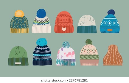 Set of spring, autumn or winter hats flat design vector